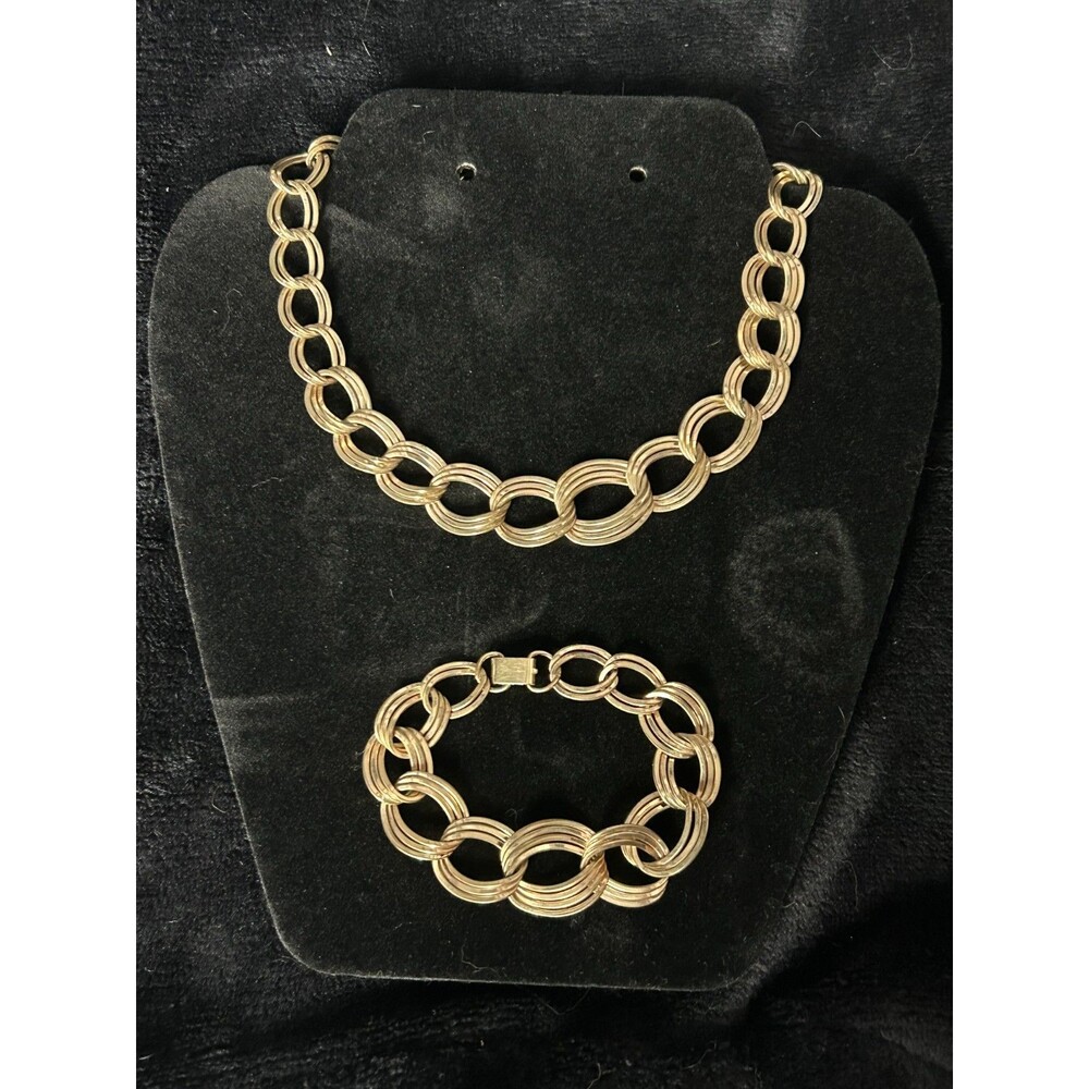Binder Bros 1/20 12K GF Necklace Bracelet Set - Vintage Triple Chain Link Design